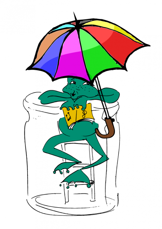 Frosch im Glas mit Schirm