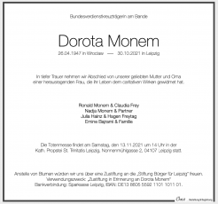 Traueranzeige für Dorota Monem