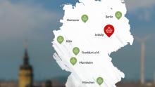 Deutschlandkarte mit Korbsymbolen in den teilnehmenden Städten